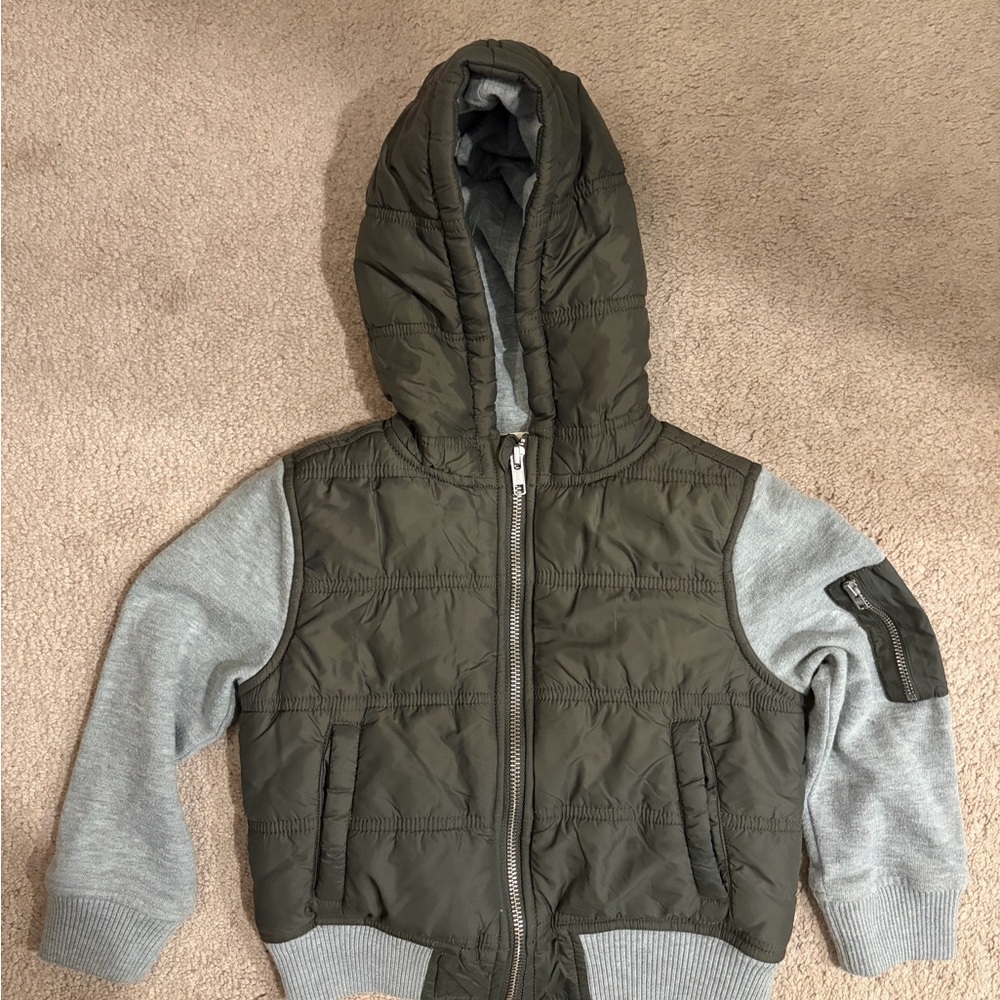 Tucker + Tate Olive Green Puffer Jacket with Grey Knit Interior